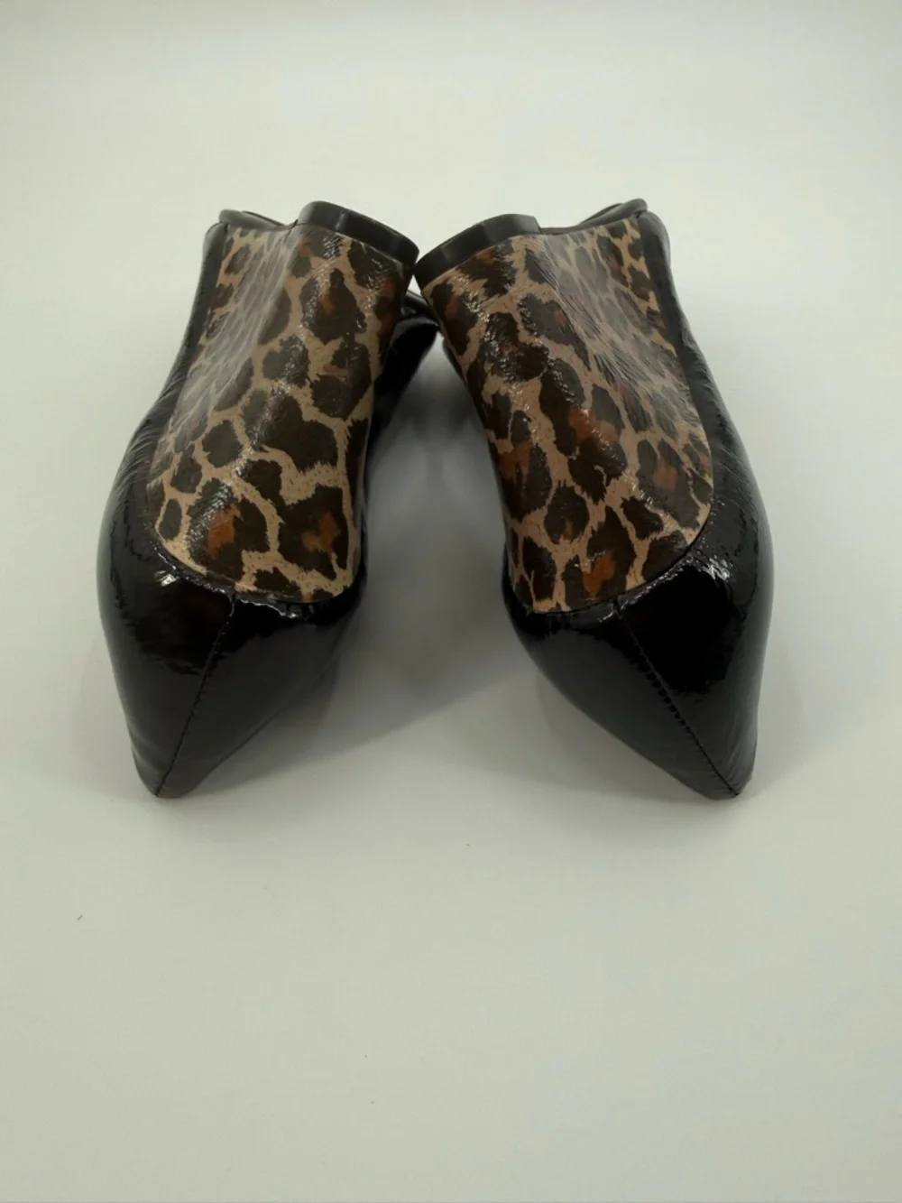 Aerosoles Elegant Plum Patent Leather Wedge Pumps with Leopard Print Heel SZ 8.5